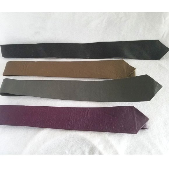 Genuine leather skinny neck tie Hand made Multiple colors VTG 1980's 42" lng New - Picture 1 of 8